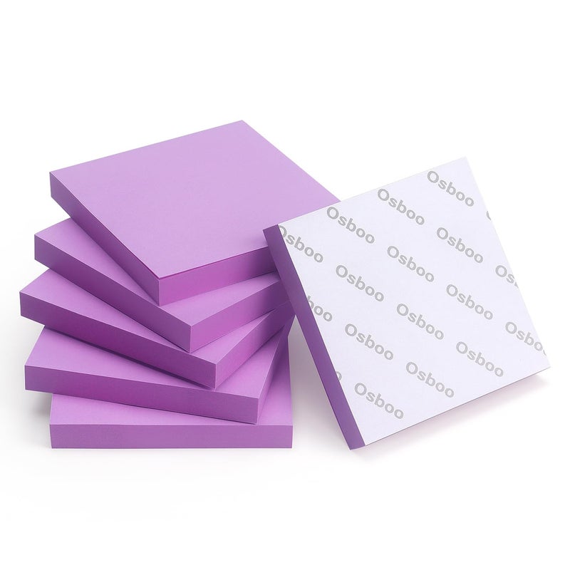OSBOO Sticky Notes 3x3 Self-Stick Notes Pads with 6 Bright Colors  Easy to Post for Office  Shool  Home  6 Pads/Pack  100 Sheets/Pad (Purple) - Image 5